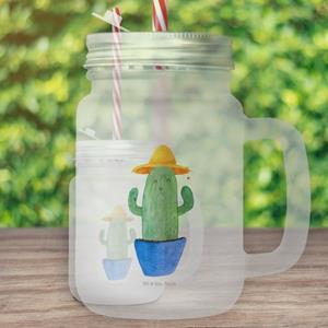 Mr. & Mrs. Panda Longdrinkglas »Kaktus Sonnenhut - Transparent - Geschenk, Kakteen, Sommerglas, Cocktailglas, Spruch, mit Decke, Weltenbummler, Kaktusliebe, Strohhalm, Glas«, Premium Glas