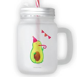 Mr. & Mrs. Panda Longdrinkglas »Avocado Birthday - Transparent - Geschenk, Überraschung, mit Decke, Veggie, Feier, Vegan, Cocktailglas, Mason Jar, Glas, Einmachglas, Gesund«, Premium 