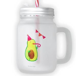 Mr. & Mrs. Panda Longdrinkglas »Avocado Party Time - Transparent - Geschenk, Mason Jar, Sommerglas, Cocktailglas, Glas, Strohhalm, Gesund, Veggie, Vegan, Trinkglas«, Premium Glas