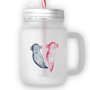 Mr. & Mrs. Panda Longdrinkglas »Axolotl Axel+Lotte - Transparent - Geschenk, Mason Jar, Liebe, Einmachglas, Jahrestag, Schwanzlurch, Trinkglas, verliebt, Strohhalm, Cocktailglas«, Premium 