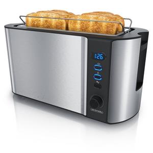 Arendo Toaster, 2 lange Schlitze, für 4 Scheiben, 1500 W, Automatik 4 Scheiben Langschlitz Toaster mit Display - Defrost Funktion - Wärmeisolierendes Doppelwandgehäuse - Frukost