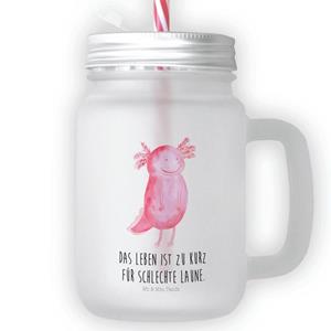 Mr. & Mrs. Panda Longdrinkglas »Axolotl glücklich - Transparent - Geschenk, gute Laune, Motivation, Molch, Schwanzlurch, Cocktailglas, Strohhalm, Sommerglas, gut gelaunt, Trinkhalm«, 