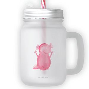 Mr. & Mrs. Panda Longdrinkglas »Axolotl Hurra - Transparent - Geschenk, Schwanzlurch, Henkelglas, fröhlich, Einmachglas, Glas, Molch, Trinkhalm, Lurche, Trinkglas«, Premium Glas