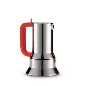 Alessi Espressokocher Espressomaschine SAPPER 15cl SE, 0.15l Kaffeekanne, Für 1 bis 3 Tassen Espresso, orangeroter Griff Jubiläumsedition