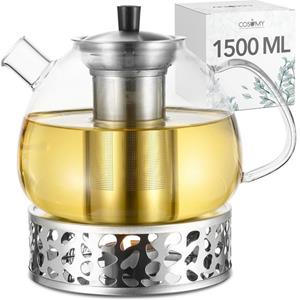 Cosumy Teekanne »Teekanne mit Stövchen«, 1,5 l, (Set),  1500ml Teekanne Glas mit Stövchen Set in Geschenkbox - Edelstahl Siebeinsatz - Spülmaschinenfest