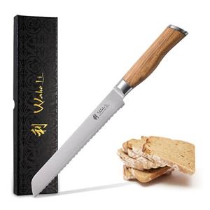 Wakoli Brotmesser » Damast Brotmesser mit Olivenholzgriff,«