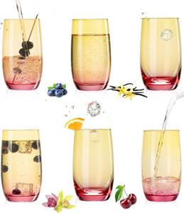 PLATINUX Glas »Trinkgläser«, Glas, Gelb-Rosa Bunt 300ml (max.370ml) Set 6 Stück Wassergläser Saftgläser Longdrinkgläser