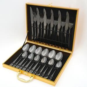 Faizee Möbel 24-teiliges Besteck-Set Koffer mit Messer, Gabeln und Löffel 6 Personen Wooden Box schwarz  Erwachsene