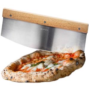 Dimono Pizzamesser »Profi Pizzaschneider Wiegemesser« Kräuter-Schneider Cutter mit Holz-Griff