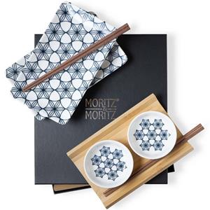 Moritz & Moritz Tafelservice »Sushi Set Blaue Blumen« (10-tlg), Porzellan, Geschirrset für 2 Personen