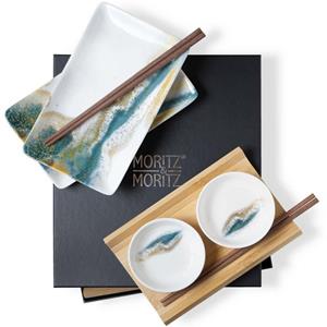 Moritz & Moritz Tafelservice »Sushi Set grün / Gold« (10-tlg), Porzellan, Geschirrset für 2 Personen