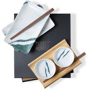 Moritz & Moritz Tafelservice »Sushi Set grün / weiß« (10-tlg), Porzellan, Geschirrset für 2 Personen