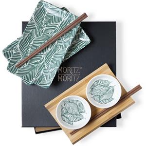 Moritz & Moritz Tafelservice »Sushi Set grüne Blätter« (10-tlg), Porzellan, Geschirrset für 2 Personen