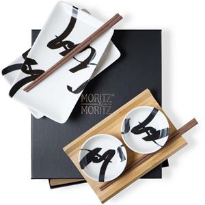 Moritz & Moritz Tafelservice »Sushi Set Pinselschrift schwarz« (10-tlg), Porzellan, Geschirrset für 2 Personen