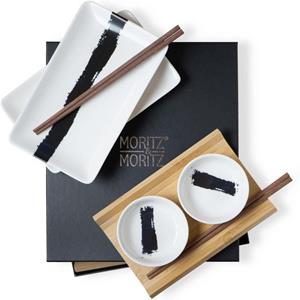 Moritz & Moritz Tafelservice »Sushi Set Pinselstrich schwarz« (10-tlg), Porzellan, Geschirrset für 2 Personen
