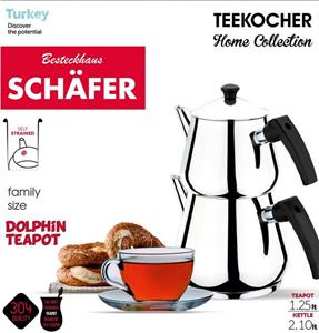 Schäfer Elektronik Teekanne »Schäfer Teekanne Edelstahl Caydanlik Teekocher Rostfrei Wasser/Tee-Kessel Wasserkessel 2,10L, Teekessel 1.25L Griff Schwarz«, (Set)