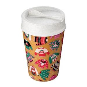 Koziol - Dubbelwandige Koffiebeker Met Deksel, 0.4 L, Organic, X-mas Sweater - Koziol Iso To Go