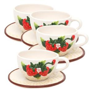 Neuetischkultur Tassen-Set 4-teilig, Keramik Erdbeere bunt