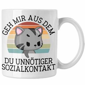 Trendation Tasse » - Lustige Tasse Geh Mir Aus Dem Weg Du Unnötiger Sozialkontakt Geschenk Katze Witzige Tasse für Frauen Männer«