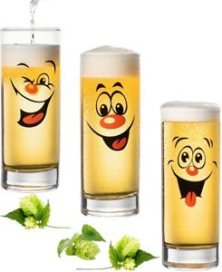PLATINUX Bierglas »Hohe Biergläser«, Glas, 300ml (max 335ml) Set 3 Teilig mit drei lustigen Gesichtern Kölschglas Bierstangen Karneval