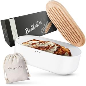 Vezato Brotkasten » Brotbox – Nachhaltiger Brotkasten für lange Frische dank spezieller Beschichtung – Extra großer Brotkorb mit Bambusdeckel & Schneidebrett – Nachhaltige