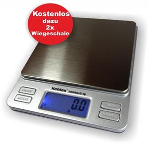 NOHLEX Küchenwaage » 2000g/0.1g Feinwaage für die Küche mit 2 Wiegeschalen. Edelstahl Plattform. Tara Funktion. Inkl. Batterien«, LCD Display