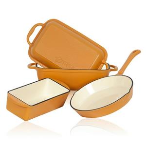 Mahlzeit Grillpfanne » 3-teiliges Gusseisen Set, Ø 24 cm, 1,6 Liter, 4,8 Liter, Sunny Orange, Kochset, Topfset«