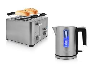 Princess Toaster, 4 kurze Schlitze, 1500 W, Frühstück-SET 4er Toster Toastmaschine & 1 Liter Wasserkocher klein ohne Kabel