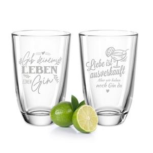GRAVURZEILE Cocktailglas »2er Set Montana GIN-Gläser - Gib deinem Leben &Liebe ist ausverkauft - Geschenk für Kollegen, gute Freunde & Familie - GIN-Glasses + GIN-Tonic - Par
