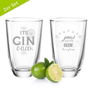 GRAVURZEILE Cocktailglas » 2er Set Montana GIN-Gläser - It´s Gin o´clock & You are the Gin to my love - Geschenk für Freund - Witziges Geburtstagsgeschenk - Part
