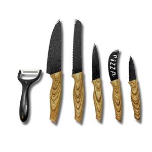 H-basics Messer-Set »6 teiliges Messerset - Kochmesser, Universalmesser, Brotmesser, Pizzamesser, Schälmesser, Antihaft Beschichtung, Marmor beschichtet«