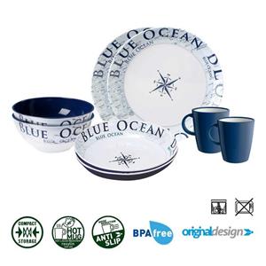 BRUNNER Geschirr-Set »Melamin Campinggeschirr BLUE OCEAN (8, 12, 16 oder 36-Teilig), Rutschfest, Leicht« (8-tlg)