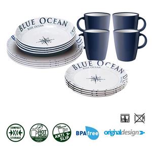 BRUNNER Geschirr-Set »Melamin Campinggeschirr BLUE OCEAN (8, 12, 16 oder 36-Teilig), Rutschfest, Leicht« (16-tlg)
