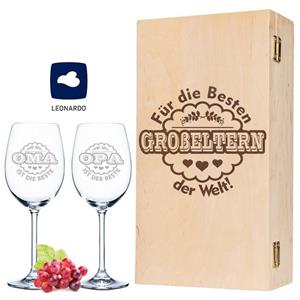 GRAVURZEILE Rotweinglas »Leonardo Weingläser Oma ist die Beste & Opa ist der Beste im 2er Set - inkl. gravierter Vintage-Holzkiste - Geschenk für Oma & Opa - Geburtstag Großelter