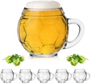 PLATINUX Bierglas »Fußballglas mit Henkel«, Glas, Bierglas 350ml (max.420ml) Set 6-Teilig Biergläser Bierkrug Fußball-Design-Glas