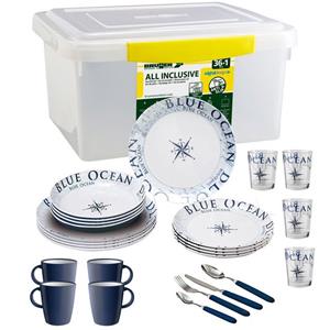 BRUNNER Geschirr-Set »Melamin Campinggeschirr BLUE OCEAN (8, 12, 16 oder 36-Teilig), Rutschfest, Leicht« (36-tlg)