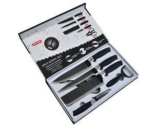 H-basics Messer-Set »6er Küchenmesser Set - in Schwarz - 6-teiliges Messer Set aus rostfreiem Edelstahl bestehend aus Schäler, Hackbeil, Filetiermesser, Tranchiermesser und Allzweckmes