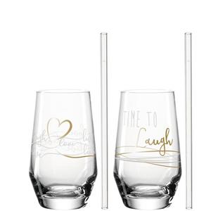 Leonardo Longdrinkglas »2 Longdrinkgläser 2 Trinkhalme Laugh«, Glas