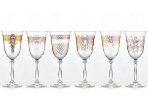 Crystalex Rotweinglas »Royal unterschiedliche Ornamenten Gold Rotweingläser 350 ml 6er Set«, Kristallglas, pantografie