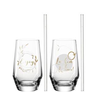 Leonardo Longdrinkglas »2 Longdringgläser und 2 Trinkhalme Lachen«, Glas