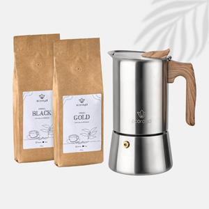 Ecoroyal Espressokocher  Espressokocher Set + 500g Espressobohnen gemahlen, 200l Kaffeekanne, gemahlene Kaffeebohnen 200,300, Induktion geeignet