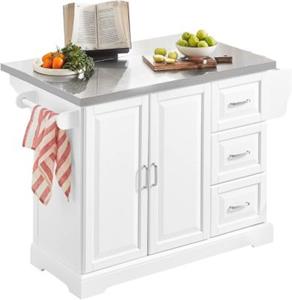 SoBuy Kücheninsel Luxus-Küchenwagen mit Edelstahlplatte Küchenschrank Sideboard weiß