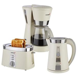 Korona Wasserkocher Frühstücksset Sandgrau, Küchenset Creme, Kaffeemaschine mit Glaskanne, Toaster, Wasserkocher