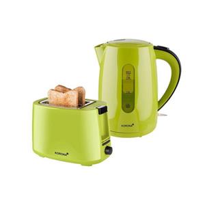 KORONA Wasserkocher Frühstücksset Grün, Küchenset Grün, 2 Scheiben Toaster, Brotscheibenzentrierung