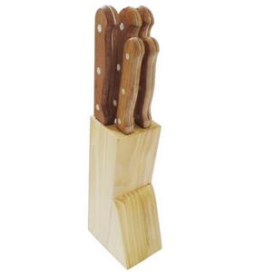Michelino Messerblock »Holz-Messerblock, Messerset, Kochmesser« (6tlg), Messer mit Griffen in braun, Fleisch-, Brotmesser