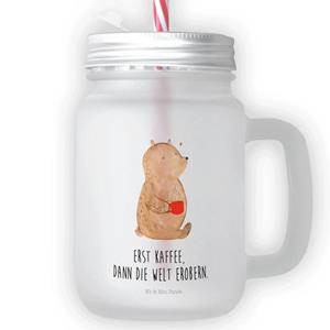 Mr. & Mrs. Panda Longdrinkglas »Bär Kaffee - Transparent - Geschenk, Welt erobern, Teddy, Einmachglas, Sommerglas, guten Morgen, Cocktailglas, Motivation, Teddybär, Strohhalm, Bär