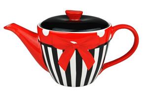 MamboCat Teekanne »Teekanne im Retro Design mit Punkte & Streifen Dekor (rot/schwarz/weiß) - Jameson & Tailor 7330«