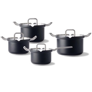 BK Cookware Q-linair Master Black Kookpannenset - 4 delig - RVS - Veilig afgietsysteem