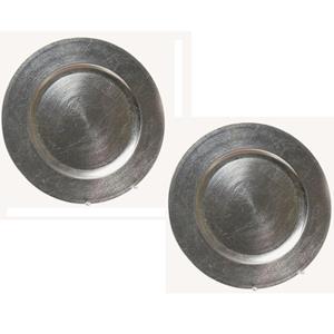 Set van 2x stuks ronde diner onderborden zilver van kunststof 33 cm -