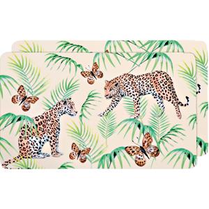 Kinder Ontbijtbordjes/ontbijtplankjes set van 4x stuks tropische/luipaard print 14 x 24 cm -
